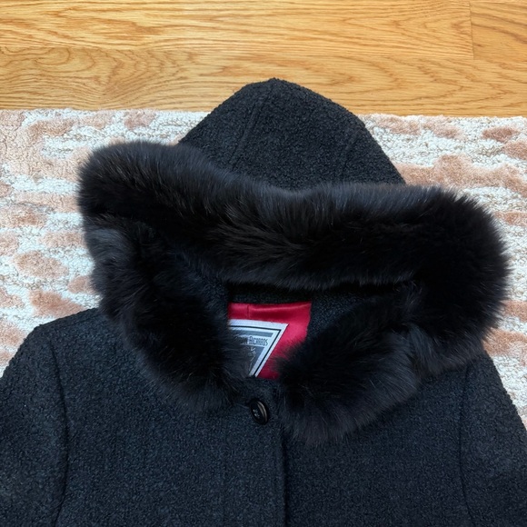 Marvin Richards Long Wool-Blend Teddy Coat with Fur Trim – Black – Size 4 - Picture 4 of 11